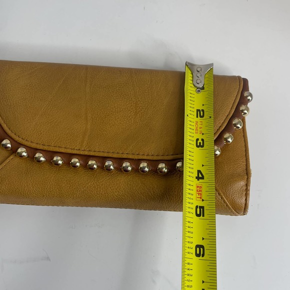 Big Buddha Cognac Brown Tan Studded Wristlet Clutch Large Wallet Purse Bag - Picture 3 of 11